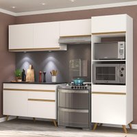 Cozinha Completa Compacta Armário + Led FL2018 Veneza Multi Branco/Dourado