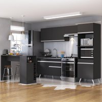 Armário de Cozinha Compacta e Bancada FL2174 Veneza Multi Preto/Branco