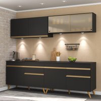 Cozinha Completa Compacta Armário + Led FL2021 Veneza Multi Preto/Dourado