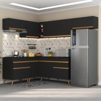 Cozinha Completa Compacta Armário Canto FL2069 Veneza Multi Preto/Dourado