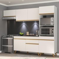 Cozinha Completa Compacta Armário + Led FL2015 Veneza Multi Branco/Dourado