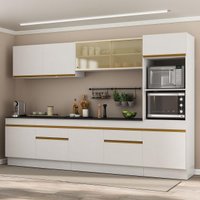 Cozinha Compacta Armário Balcão e Rodapé FL2175 Multimóveis Branco/Dourado