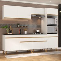 Cozinha Completa Compacta Armário Balcão FL3713 Veneza Multi Branco/Dourado