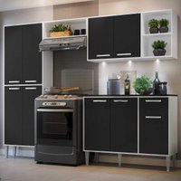 Armário de Cozinha Compacta + Led FL3415 Xangai Multi Branco/Preto