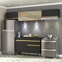 Cozinha Completa Compacta Armário + Led FL2023 Veneza Multi Preto/Dourado