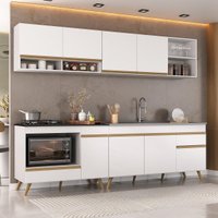 Cozinha Completa Compacta Armário Balcão FL2261 Veneza Multi Branco/Dourado
