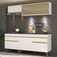 Cozinha Completa Compacta Armário + Led FL2031 Veneza Multi Branco/Dourado