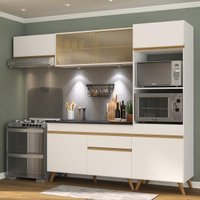 Cozinha Completa Compacta Armário + Led FL2016 Veneza Multi Branco/Dourado