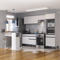 Armário de Cozinha Compacta e Bancada FL2174 Veneza Multi Branco/Preto