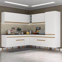 Cozinha Completa Compacta Armário Canto FL2066 Veneza Multi Branco/Dourado