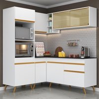 Cozinha Completa Compacta Armário Canto FL2063 Veneza Multi Branco/Dourado