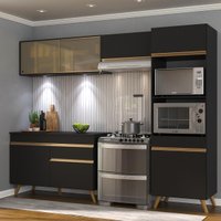 Cozinha Completa Compacta Armário + Led FL2017 Veneza Multi Preto/Dourado