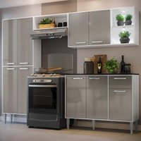 Armário de Cozinha Compacta + Led FL3414 Xangai Multi Branco/Lacca Fumê