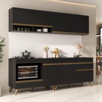 Cozinha Completa Compacta Armário Balcão FL2262 Veneza Multi Preto/Dourado