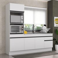 Cozinha Compacta Armário Balcão e Rodapé FL2113 Veneza Multi Branco/Preto