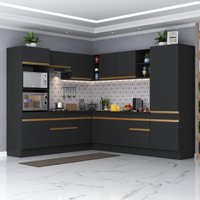 Cozinha Completa Compacta Armário Canto FL2081 Veneza Multi Preto/Dourado