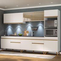 Cozinha Completa Compacta Armário + Led FL2014 Veneza Multi Branco/Dourado