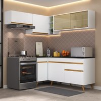 Cozinha Completa Compacta Armário Canto FL2059 Veneza Multi Branco/Dourado