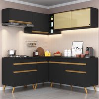 Cozinha Completa Compacta Armário Canto FL2062 Veneza Multi Preto/Dourado