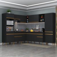 Cozinha Completa Compacta Armário Canto FL2047 Veneza Multi Preto/Dourado