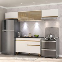 Cozinha Completa Compacta Armário + Led FL2023 Veneza Multi Branco/Dourado