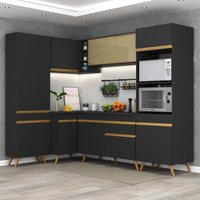 Cozinha Completa Compacta Armário Canto FL2050 Veneza Multi Preto/Dourado