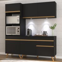 Cozinha Completa Compacta Armário + Led FL2019 Veneza Multi Preto/Dourado