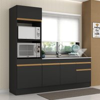 Cozinha Compacta Armário Balcão e Rodapé FL2113 Veneza Multi Preto/Dourado