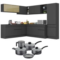 Armário de Cozinha Canto + Panela Brinde FL2100 Multimóveis Preto