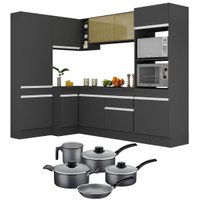 Armário de Cozinha Canto + Panela Brinde FL2085 Multimóveis Preto/Branco