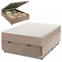 Cama Box Baú Casal Colchão Molas Qatar 138x188x63cm  - Suporta Até 200 Kg Por Pessoa Bege/Branco Inducol