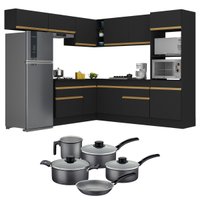 Armário de Cozinha Canto + Panela Brinde FL2105 Multimóveis Preto/Dourado