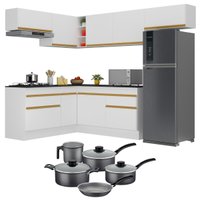 Armário de Cozinha Canto + Panela Brinde FL2104 Multimóveis Branco/Dourado