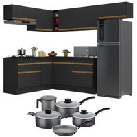 Armário de Cozinha Canto + Panela Brinde FL2104 Multimóveis Preto/Dourado