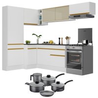 Armário de Cozinha Canto + Panela Brinde FL2087 Multimóveis Branco/Dourado
