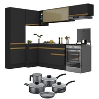Armário de Cozinha Canto + Panela Brinde FL2087 Multimóveis Preto/Dourado