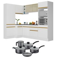 Armário de Cozinha Canto + Panela Brinde FL2085 Multimóveis Branco/Dourado