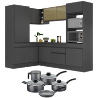 Armário de Cozinha Canto + Panela Brinde FL2084 Multimóveis Preto