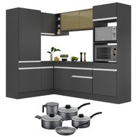 Armário de Cozinha Canto + Panela Brinde FL2084 Multimóveis Preto/Branco