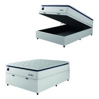 Cama Box Baú Casal Colchão Molas Ensacadas C/ Pillow Sevilha 138x188x74cm Branco/Cinza Hellen