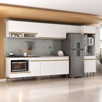Cozinha Completa Compacta Armário Balcão FL2273 Veneza Multi Branco/Dourado