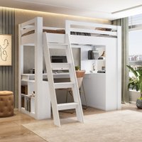 Cama Solteiro Multifuncional Glass 6 Gavetas com Escrivaninha Branco - Pnr Móveis