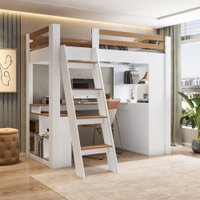 Cama Solteiro Multifuncional Glass 6 Gavetas com Escrivaninha Branco/Freijó - Pnr Móveis