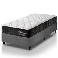 Cama Box Solteiro Cinza + Colchão Molas Ensacadas Zidi Bahamas 88x188x61cm