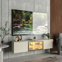 Rack para TV até 60 Polegadas Luminare 3 Portas com Vidro e Led 100% MDF Off White - Gelius