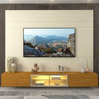 Painel para TV Até 85 Polegadas Luminare 3 Portas com Vidro Reflecta e Led 100% Mdf Off White/Naturale - Gelius