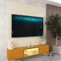 Painel para TV Até 65 Polegadas Luminare 3 Portas com Vidro Reflecta e Led 100% Mdf Off White/Naturale - Gelius