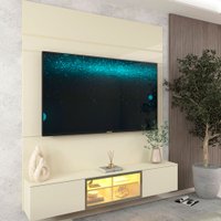 Painel para TV Até 65 Polegadas Luminare 3 Portas com Vidro Reflecta e Led 100% Mdf Off White - Gelius