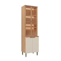 Cristaleira Selene 4 Portas com Vidro e Led 100% Mdf Jequitibá/Off White - Linea Brasil