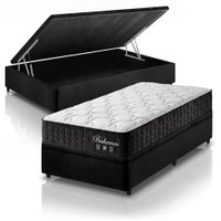 Cama Box Baú Solteiro Preto + Colchão Molas Ensacadas Zidi Bahamas 88x188x66cm